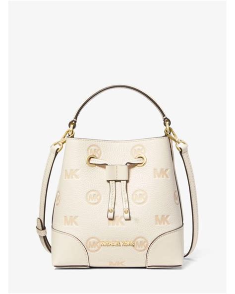 michael kors outlet mercer small logo embossed leather bucket bag|Michael Kors mercer large tote.